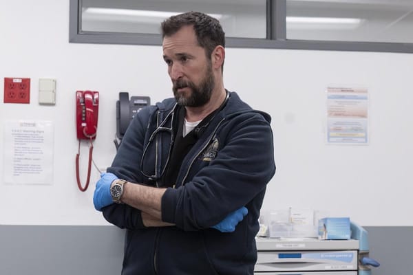 The Pitt: In an exam room, Dr. Robby crosses his arms and makes that face where you know Dad's not mad, he's disappointed, and that's worse.